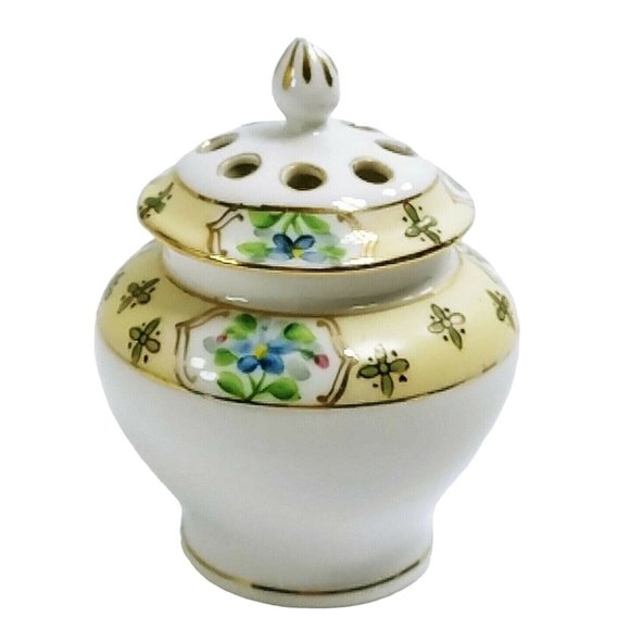 Potpourri Jar Incense Stick Holder Hand Painted Floral Design - Picture 7 of 10